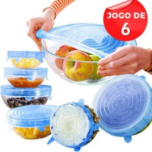 KIT DE TAMPAS DE SILICONE 6 PEÇAS AZUL WINCY 