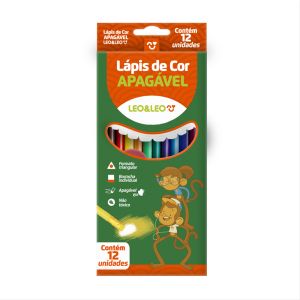LÁPIS DE COR APAGÁVEL 12 CORES LEO&LEO