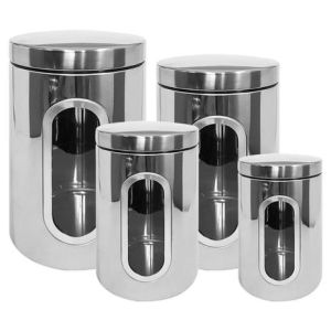 KIT POTES PARA MANTIMENTOS EM INOX 4 PEÇAS