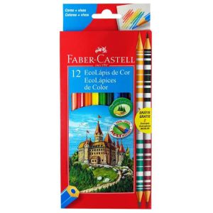 LÁPIS DE COR FABER CASTELL COM 12 UNIDADES + 2 LÁPIS BICOLORES