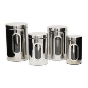 KIT POTES PARA MANTIMENTOS EM INOX 4 PEÇAS