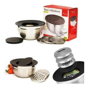 BOWL E RALADOR EM INOX 04 PEÇAS WINCY 