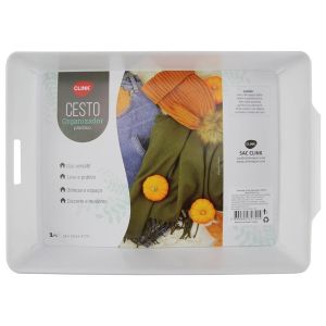 CESTO ORGANIZADOR PLÁSTICO BRANCO 34CM X 23,5CM X 7CM CLINK
